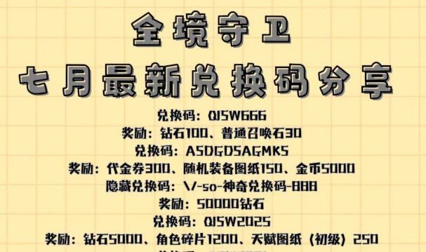 全境守卫七月最新兑换码 全境守卫最新兑换码分享